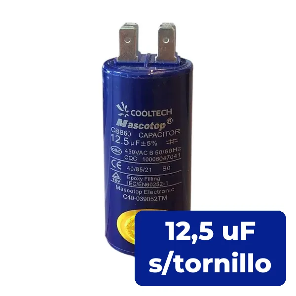 Capacitor 12,5 UF Cilíndrico (sin Tornillo)