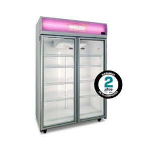 Exhibidora Vertical 2 Puertas MT-980 Blanca 980 Lt +1 a 4°C 10 Estantes Ajustables Inelro